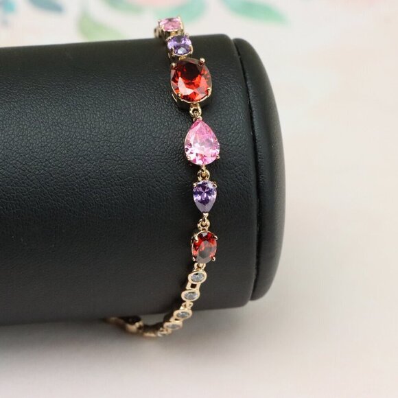 "Colorful Gemstone Rose Gold Bracelet with Sparkle Chain, XPBL0812 - Picture 9 of 12